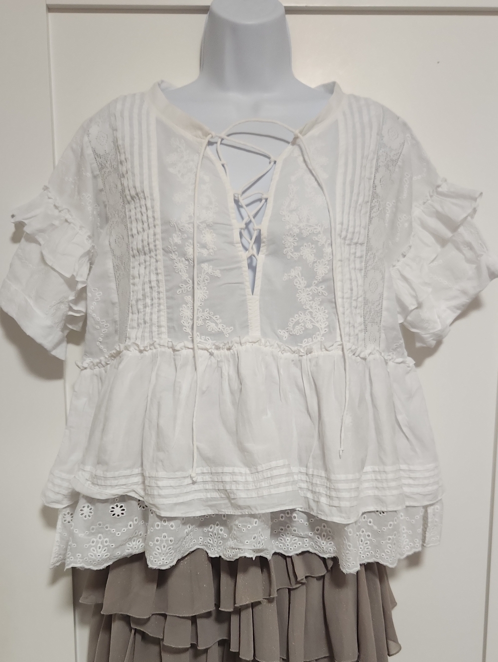 The Kooples White Lace-Up Eyelet Top
